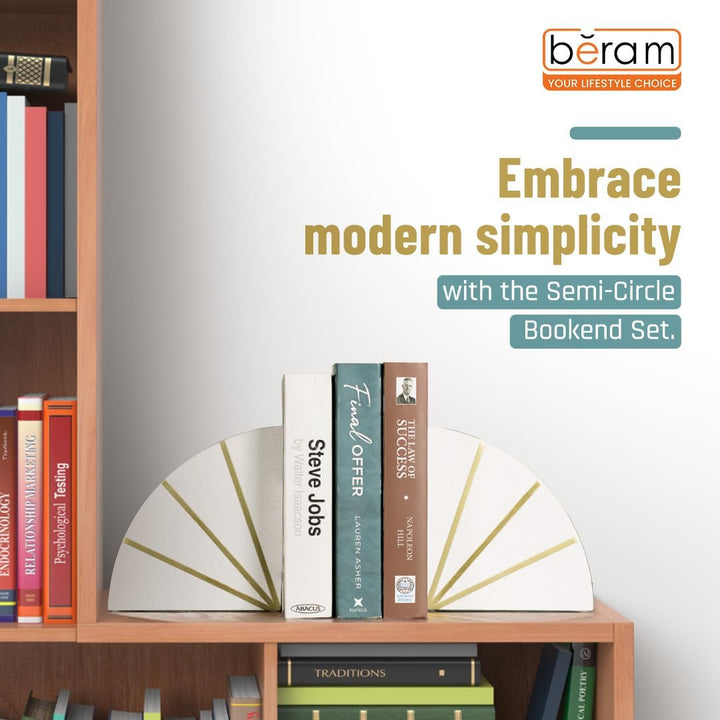 BERAM Circle Bookends, Ceramic Statue Figurines, Art Sculpture, Modern Home Decor Collection, Abstract Indoor Shelf Ornaments, Office, Living Room, Book Shelf Pieces, White & Gold