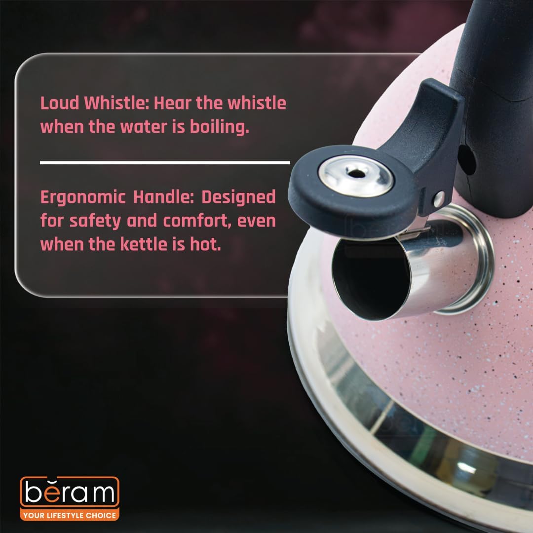 Haus Roland Whistling Kettle, Dotted Silver Striped, Stovetop Tea Kettle, Stainless Teapot, 3.5 Liters with Dotted Grain Handles, Fast Boiling, Perfect for Homes, Picnics, and Parties