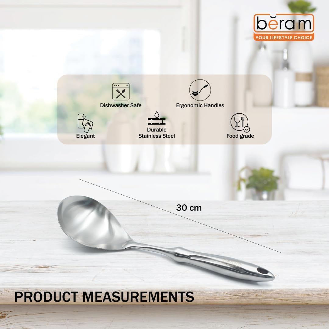 BERAM Honor Cooking Utensils Set 304 Stainless Steel 6 Pieces Soup Spoon Spatula Slotted Turner Rice Scoop Pasta Server Skimmer Food Grade Kitchen Tools