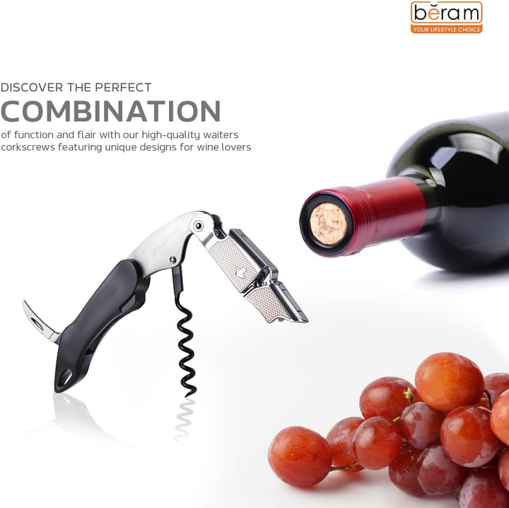 BERAM Multifunctional Opener, Waiters Corkscrew, Heavy Duty Stainless Steel Hinges, Bottle, Cork, Key Openers for Restaurant Waiters, Sommelier, Bartenders, Black