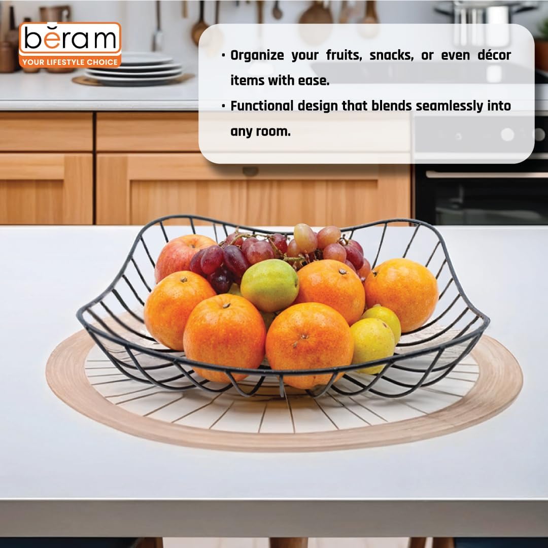 Beram Fruit Basket for Kitchen Counter Metal Wire Fruit Bowl & Vegetable Storage Organizer Rustic Countertop Fruit Holder with Handle for Kitchen, Dining & Pantry
