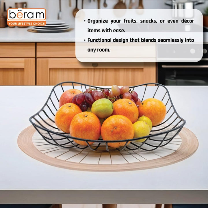 Beram Fruit Basket for Kitchen Counter Metal Wire Fruit Bowl & Vegetable Storage Organizer Rustic Countertop Fruit Holder with Handle for Kitchen, Dining & Pantry