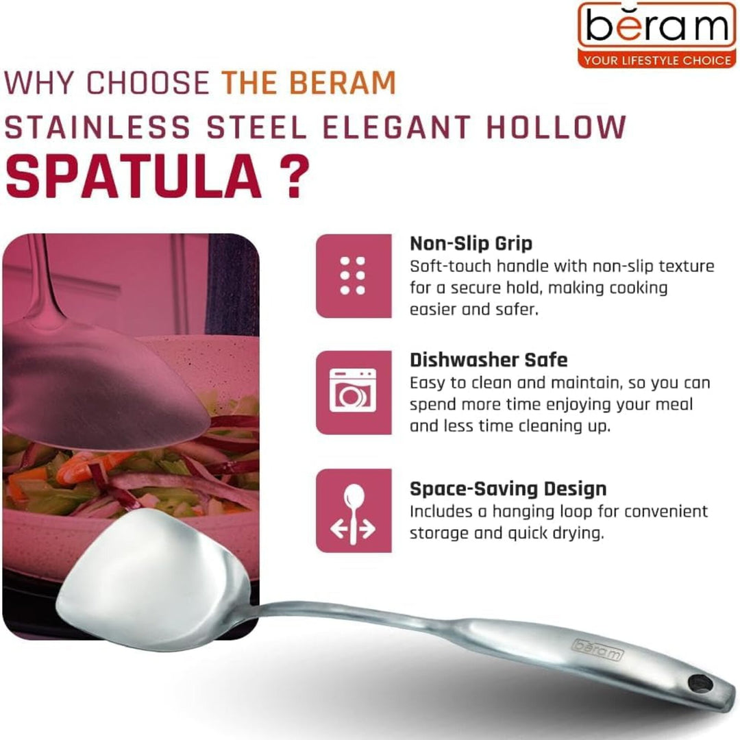 BERAM Elegant Hollow Handles Stainless Steel Cooking Utensils Set 6 Pieces Spatula Turner Rice Scoop Pasta Server Skimmer Soup Ladle Kitchen Tools for Daily Use Daily Use Cookware Set 304