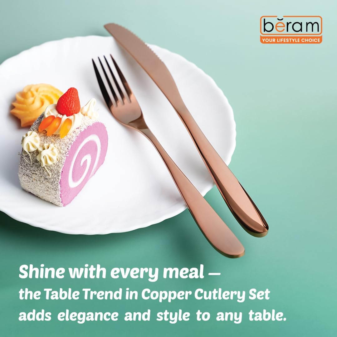 BERAM Table Trend Cutlery Set Elegant 18/10 Stainless Steel Flatware with PVD Copper Finish, Premium Tableware for Home, Restaurants