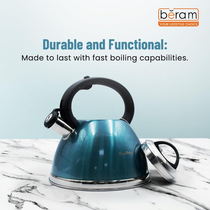 Haus Roland Whistling Kettle, Stainless Steel Tea Kettle, 3 Liters, Whistling Teapot, Ergonomic Handle, Tea Kettle Lid with Nylon Knob, Suitable For Induction and Gas