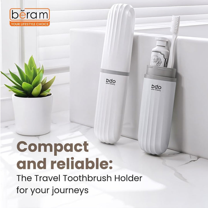 BERAM Travel Toothbrush Box, Portable Toothbrush Holder, Efficient Brush Storage Device, Manual Compact Bathroom Container, Holder for Traveling, Camping, Vacation, White