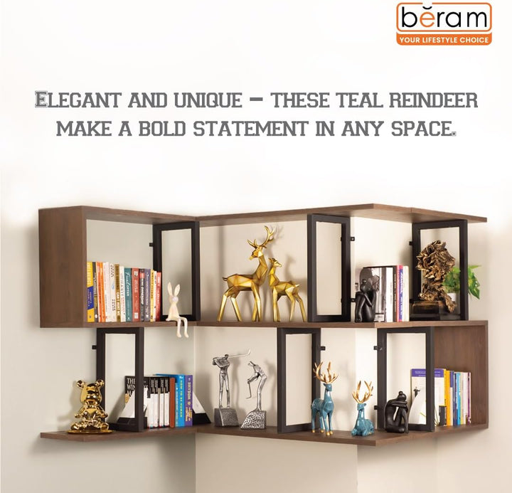 BERAM Teal Reindeer Set – Modern Abstract Reindeer Figurines for Home Decor, Shelf Stand Sculpture Ornaments for Living Room, Office, Dining Table, Mantel, or Holiday Display