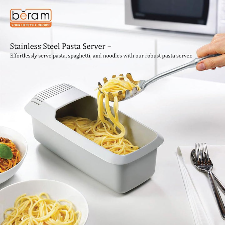 BERAM Cooking Utensils Set 304 Stainless Steel 6 Pieces Soup Spoon Spatula Slotted Turner Rice Scoop Pasta Server Skimmer Food Grade Kitchen Tools with Bamboo Shaped Handles