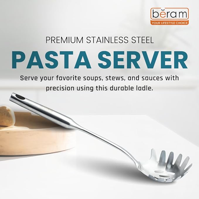 BERAM Stainless Steel Pasta Server Cooking Utensil Kitchen Tool Spatula Cooking Spoon Food Grade Compact Lightweight Spaghetti and Noodle Clamps