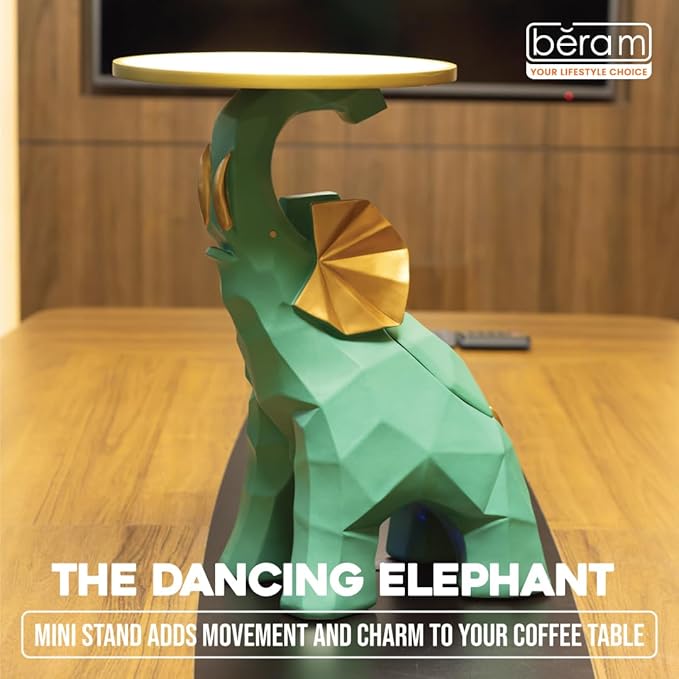 BERAM Dancing Elephant Table – Mini Coffee Side Table with Sculpture Base, Modern Abstract Elephant Figurine Art, Home Decor for Living Room, Office, or Entryway Accent Furniture