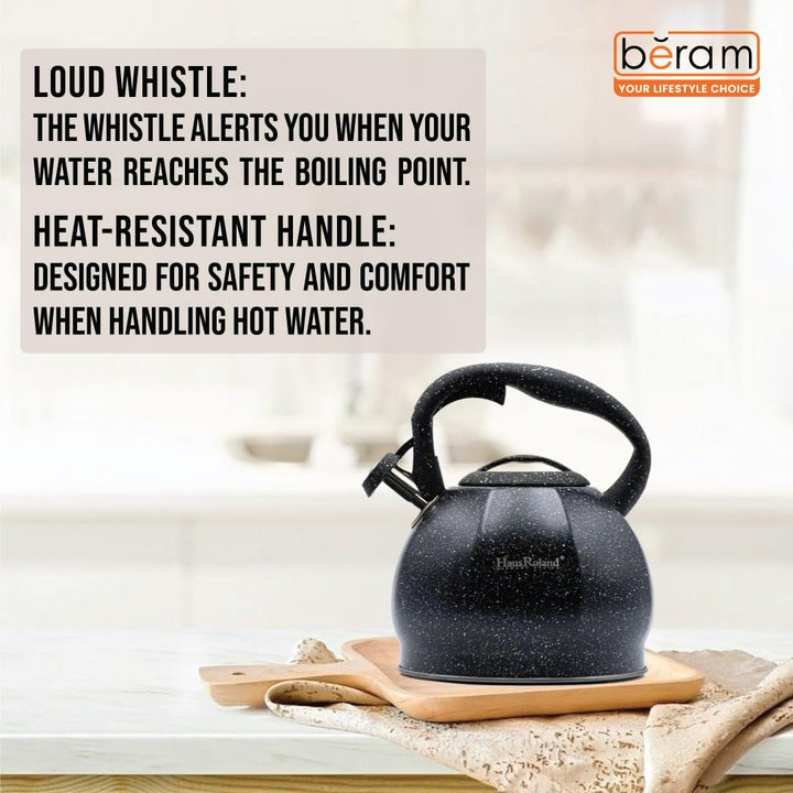 Haus Roland Whistling Kettle, Stovetop Tea Kettle, Stainless Teapot, 3 Liters with Dotted Grain Handles, Fast Boiling, Perfect for Homes, Picnics, and Parties