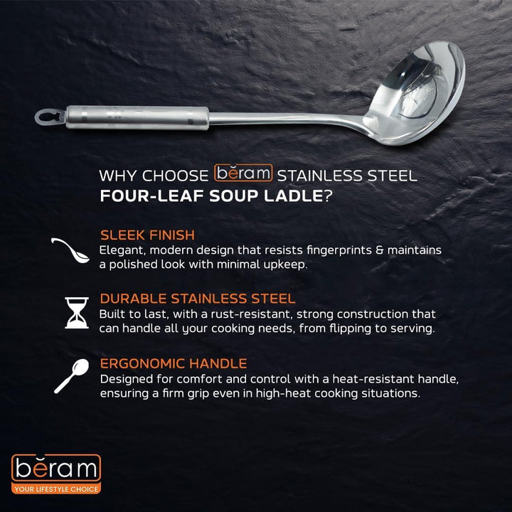 BERAM Stainless Steel Cooking Utensils Set 6 Pieces Four Leaf Design Handles Spatula Turner Rice Scoop Pasta Server Skimmer Soup Ladle Kitchen Tools for Daily Use