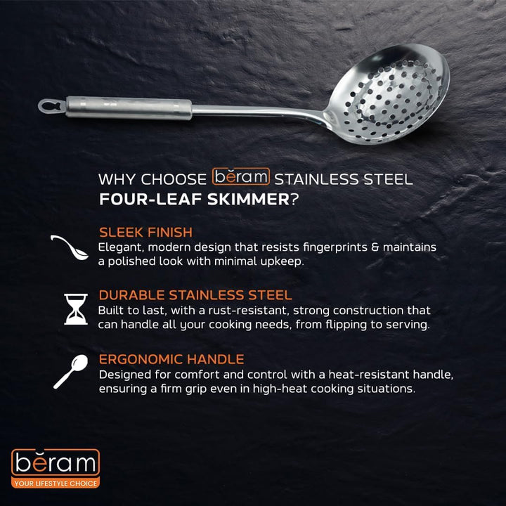 BERAM Stainless Steel Cooking Utensils Set 6 Pieces Four Leaf Design Handles Spatula Turner Rice Scoop Pasta Server Skimmer Soup Ladle Kitchen Tools for Daily Use