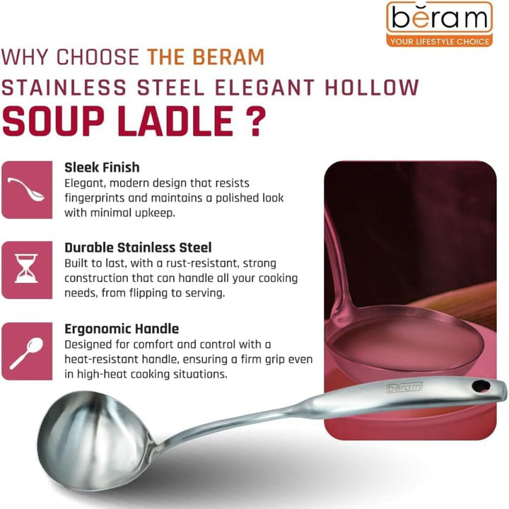 BERAM Elegant Hollow Handles Stainless Steel Cooking Utensils Set 6 Pieces Spatula Turner Rice Scoop Pasta Server Skimmer Soup Ladle Kitchen Tools for Daily Use Daily Use Cookware Set 304