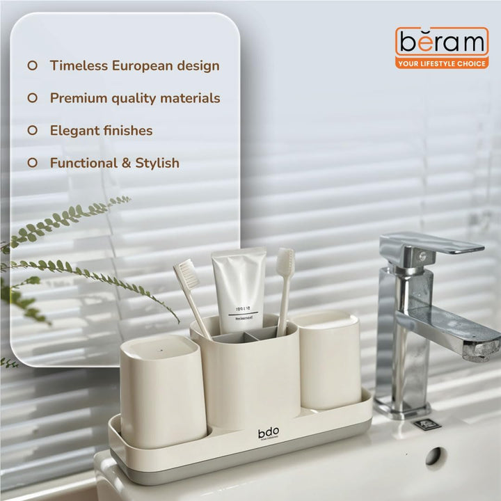 BERAM Bathroom Organizer Set, European Style Storage Set, Bathroom Accessories, Bathroom Counter Sets, Toothbrush and Toothpaste Holders, Soap Caddy and More