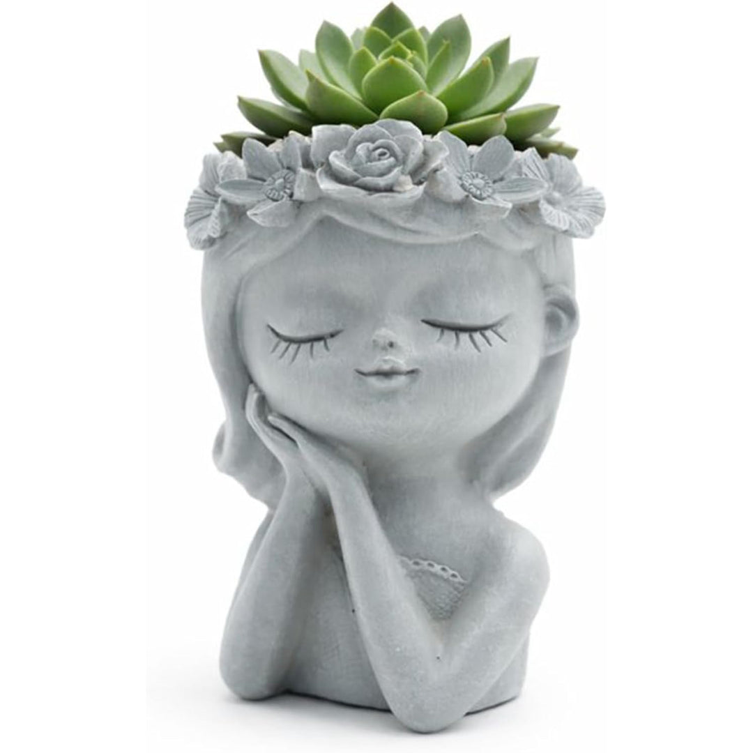 Bonsai Craft Vase 4-Set Pray Dream Flower Blessing Dolls Grey Polyresin Decorative Succulent Planters Elegant Home Office Desk Decor Flower Pots Pen Pencil Holders Propagator Kit Gift