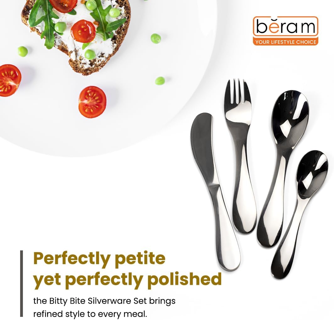 BERAM Tiny Bite Children’s Cutlery Set 18/10 Stainless Steel Flatware with Elegant Handles – Perfect Toddler Tableware