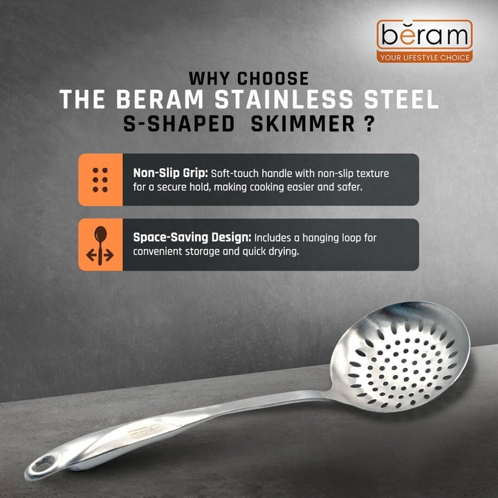 BERAM Cooking Utensils Set S-Shaped 304 Stainless Steel Silverware Cookware Set Includes Spatula Skimmer Soup Ladle Turner Pasta Server Rice Scoop with Multipurpose Stand