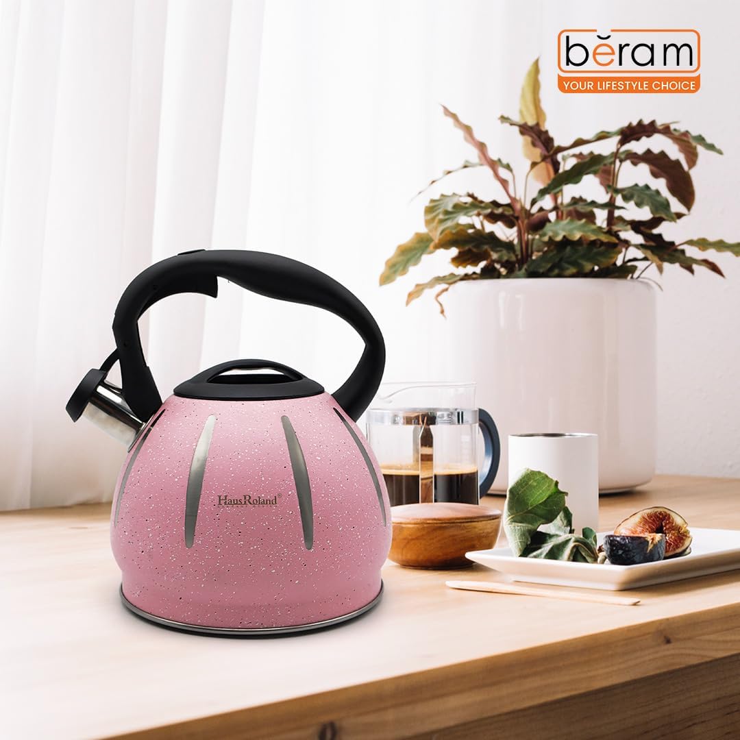 Haus Roland Stainless Steel Tea Kettle, Dotted Kettles, 3 Litres, Whistling Teapot, Stove Top, Stone Finish, Anti-Hot Handle, Anti-Rust, Loud Whistle, Fast Boiling Kitchen Utensil