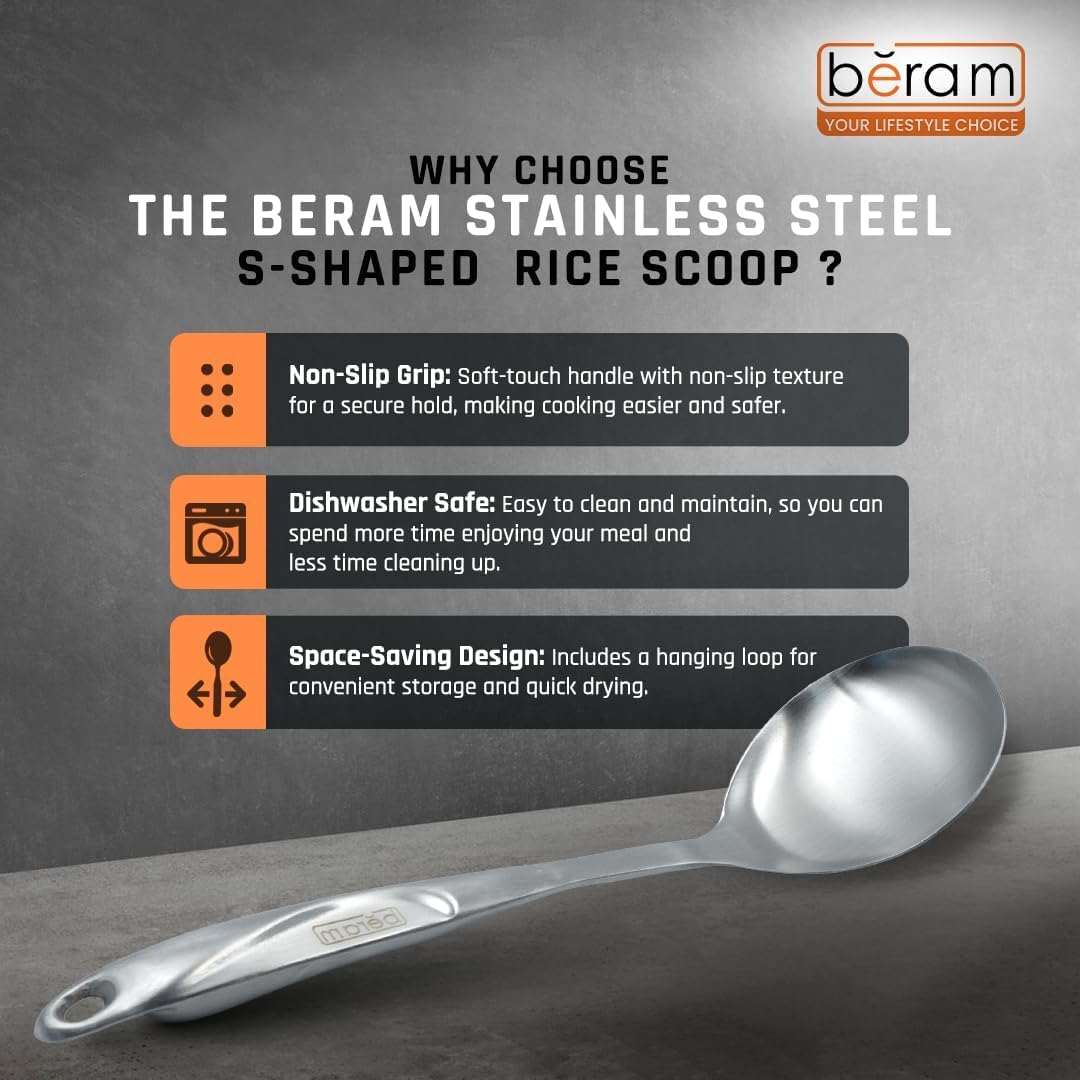 BERAM Cooking Utensils Set S-Shaped 304 Stainless Steel Silverware Cookware Set Includes Spatula Skimmer Soup Ladle Turner Pasta Server Rice Scoop with Multipurpose Stand