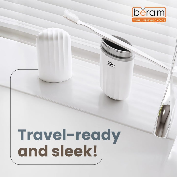 BERAM Travel Toothbrush Box, Portable Toothbrush Holder, Efficient Brush Storage Device, Manual Compact Bathroom Container, Holder for Traveling, Camping, Vacation, White