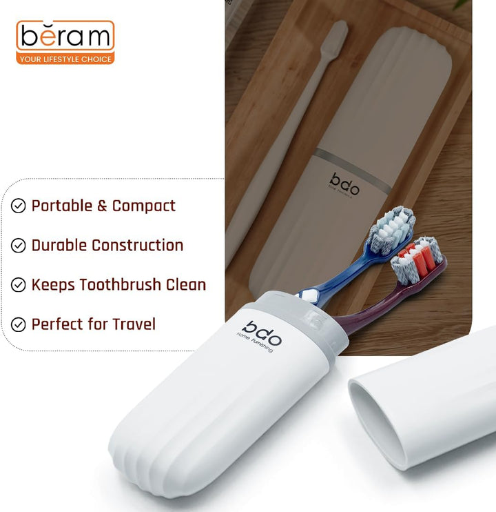 BERAM Travel Toothbrush Box, Portable Toothbrush Holder, Efficient Brush Storage Device, Manual Compact Bathroom Container, Holder for Traveling, Camping, Vacation, White