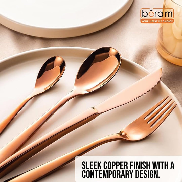 BERAM Table Trend Cutlery Set Elegant 18/10 Stainless Steel Flatware with PVD Copper Finish, Premium Tableware for Home, Restaurants