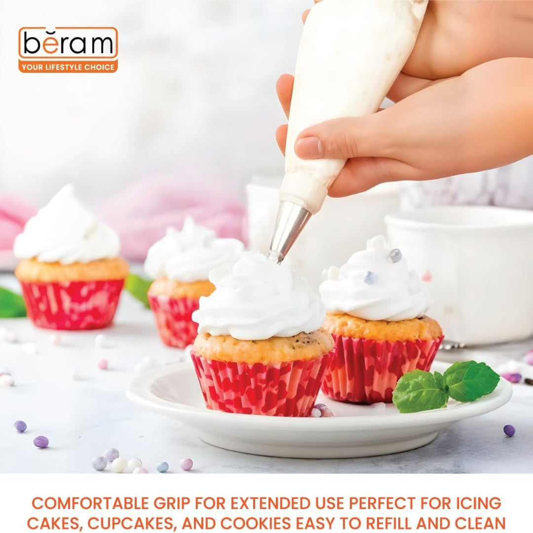 Beram 50 Pcs Reusable Piping Bags and 24 Pcs Stainless Steel Nozzle Set Cake Decorating Kit with Icing Tips Couplers Pastry Bags for Cupcakes Cookies and Baking Tools Accessories