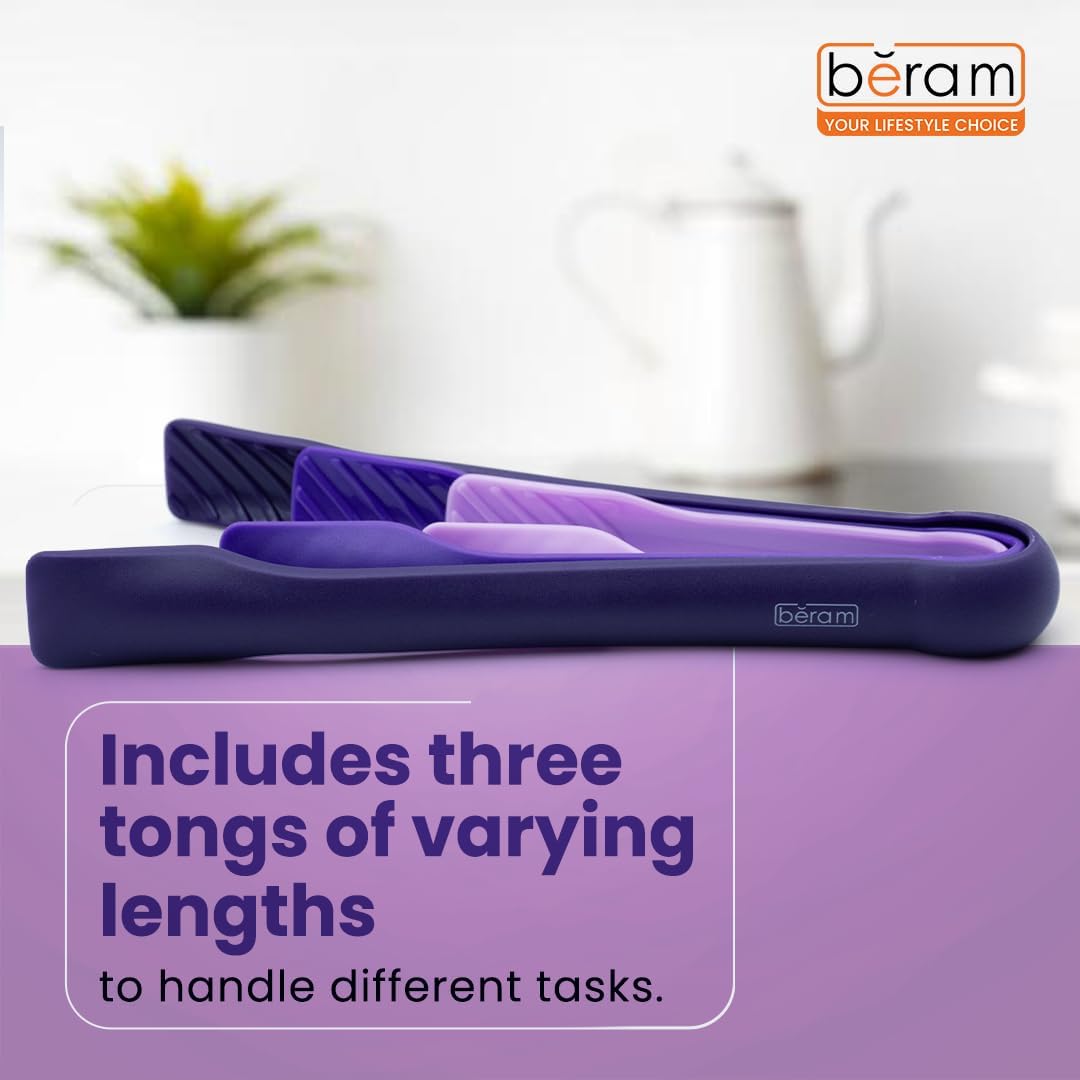 BERAM Plastic Kitchen Tongs Set of 3 Food Serving and BBQ Tongs for Bread Salad Fruit Buffet and Grilling Durable BPA Free Reusable Utility Tongs for Home Party and Daily Use