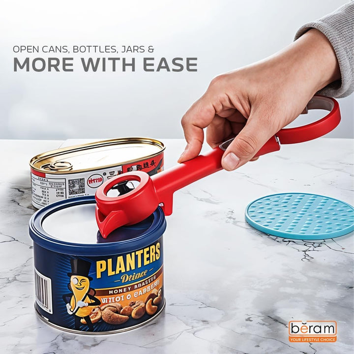 BERAM Can Opener 6-in-1 Multiopener – Multifunctional Jar, Bottle, Pull Tab, and Seal Opener – Ergonomic Lid Opener Tool for Weak Hands and Seniors – Kitchen Essential