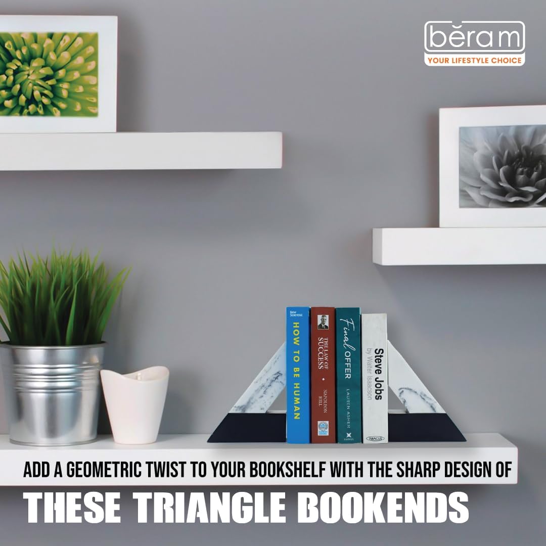 BERAM Triangle Geometric Bookends, Art Sculpture, Modern Home Decor, Premium Gift Decorations, Abstract Indoor Shelf Organizers, Office, Living Room, Book Shelf Pieces, Black & White