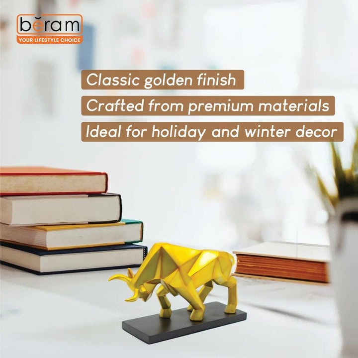 BERAM Golden Bull Ceramic Statue – Modern Abstract Art Sculpture for Home Decor, Premium Shelf Ornament for Office, Living Room, Dining Room, and Gift Giving