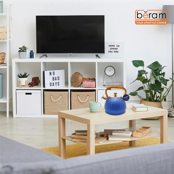 Haus Roland Whistling Kettle, Wooden Handles with Stripes, Stovetop Tea Kettle, Stainless Teapot, 3 Liters, Fast Boiling, Perfect for Homes, Picnics, and Parties