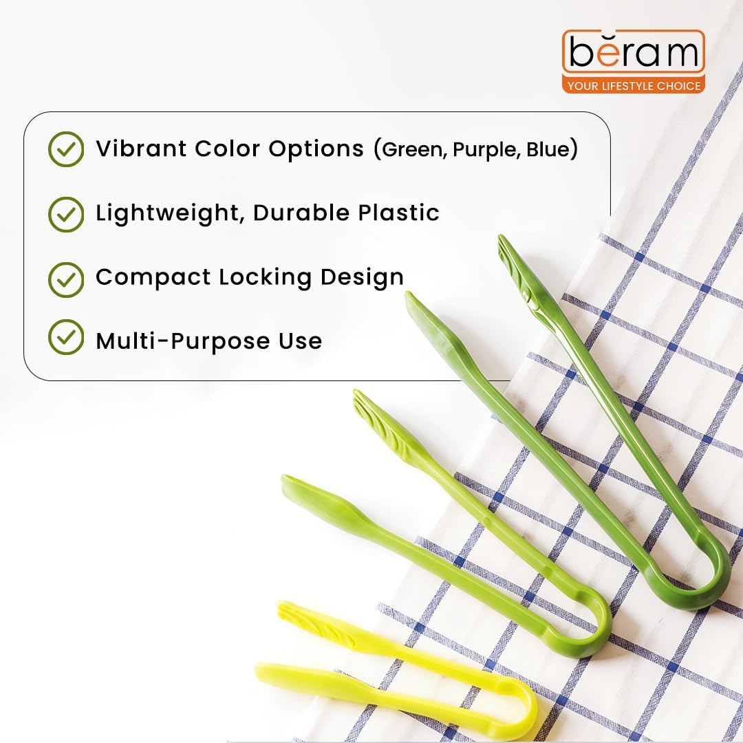 BERAM Plastic Kitchen Tongs Set of 3 Food Serving and BBQ Tongs for Bread Salad Fruit Buffet and Grilling Durable BPA Free Reusable Utility Tongs for Home Party and Daily Use