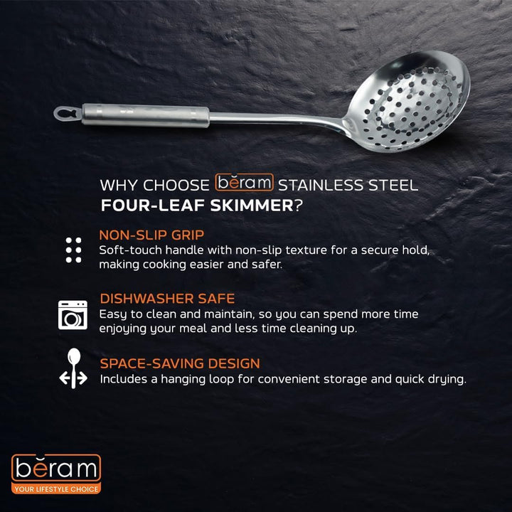 BERAM Stainless Steel Cooking Utensils Set 6 Pieces Four Leaf Design Handles Spatula Turner Rice Scoop Pasta Server Skimmer Soup Ladle Kitchen Tools for Daily Use