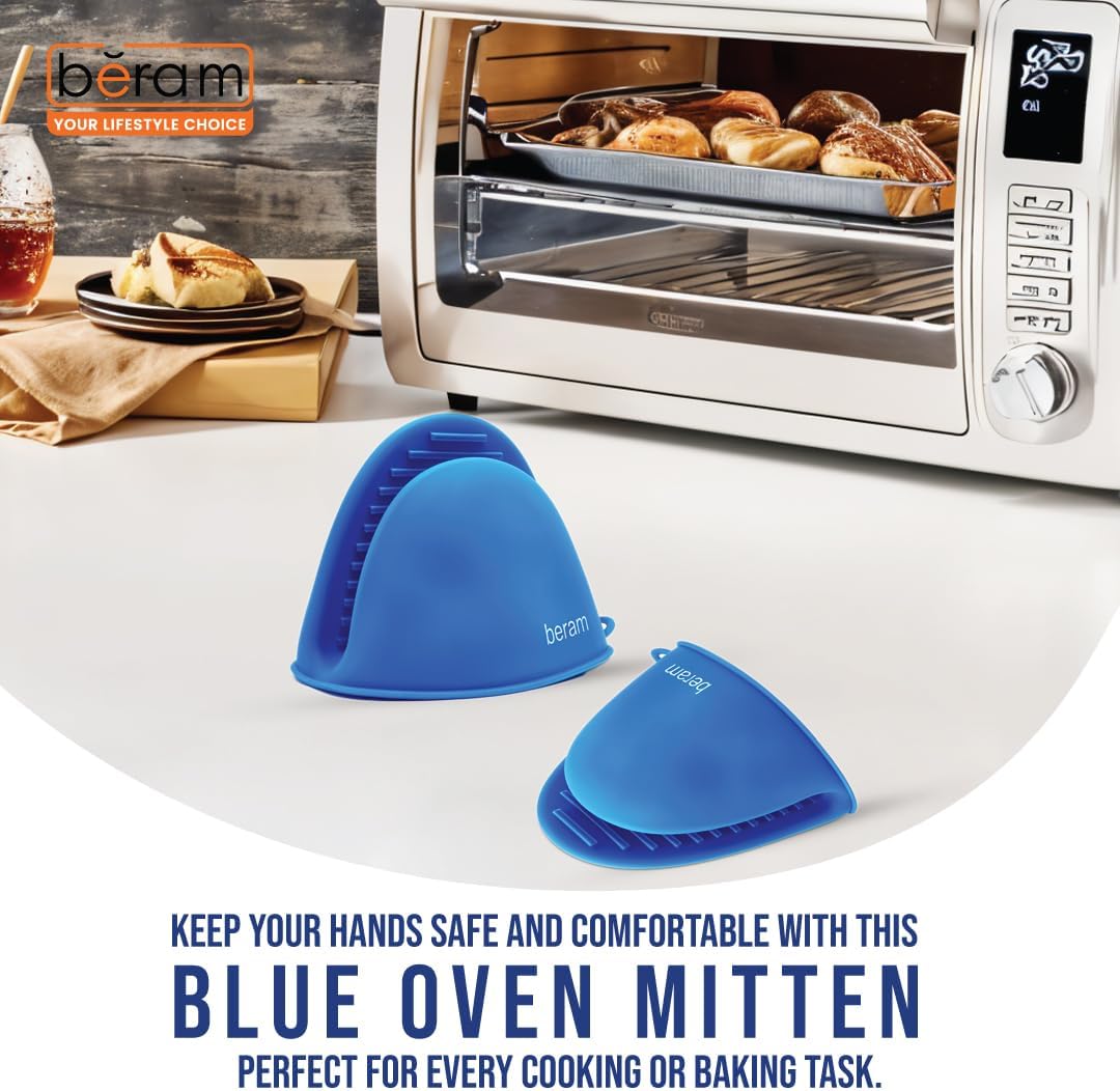 BERAM Silicone Mini Oven Mitts, Set of 2, Kitchen Pot Holders, Heat Resistant, Small Kitchen Mitts, Air Fryer Mitts Mini, Pot Pinch Grip for Cooking and Baking
