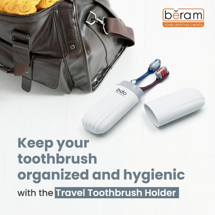 BERAM Travel Toothbrush Box, Portable Toothbrush Holder, Efficient Brush Storage Device, Manual Compact Bathroom Container, Holder for Traveling, Camping, Vacation, White