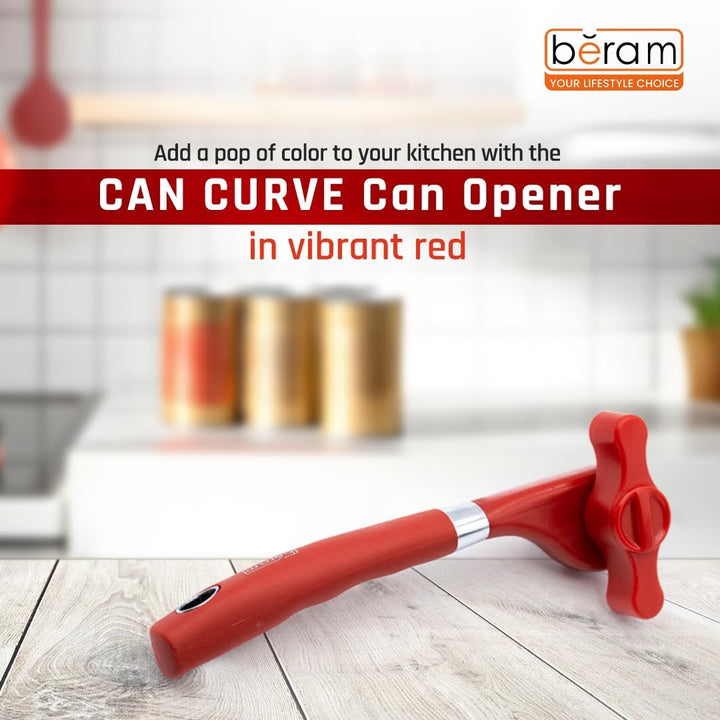 BERAM Manual Can Opener – Heavy Duty Stainless Steel Lid Opening Tool with Curved Handles – Handheld Multiopener with Sharp Blades & Smooth Edge Cutting