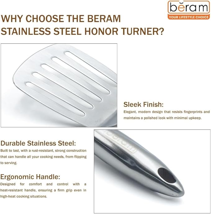 BERAM Honor Cooking Utensils Set 304 Stainless Steel 6 Pieces Soup Spoon Spatula Slotted Turner Rice Scoop Pasta Server Skimmer Food Grade Kitchen Tools