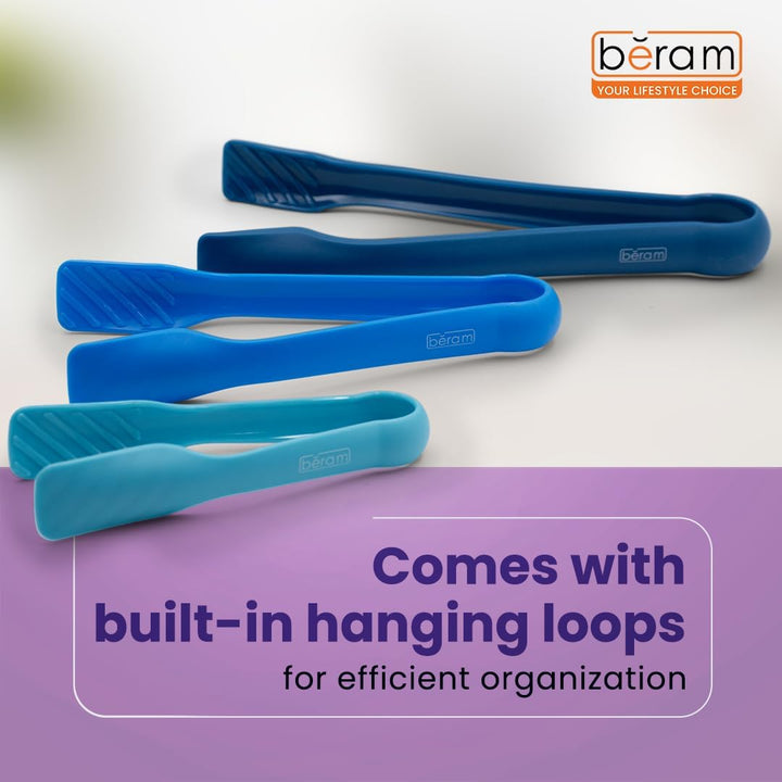 BERAM Plastic Kitchen Tongs Set of 3 Food Serving and BBQ Tongs for Bread Salad Fruit Buffet and Grilling Durable BPA Free Reusable Utility Tongs for Home Party and Daily Use