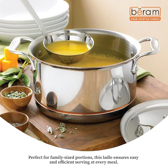 BERAM Soup Ladle, Stainless Steel Soup Spoon, Kitchen Tool, Long Handle Chef Utensils, Cooking Utensil, Serving Spoon, Food Grade, Non-Deformable, Compact, Lightweight (7 CM)