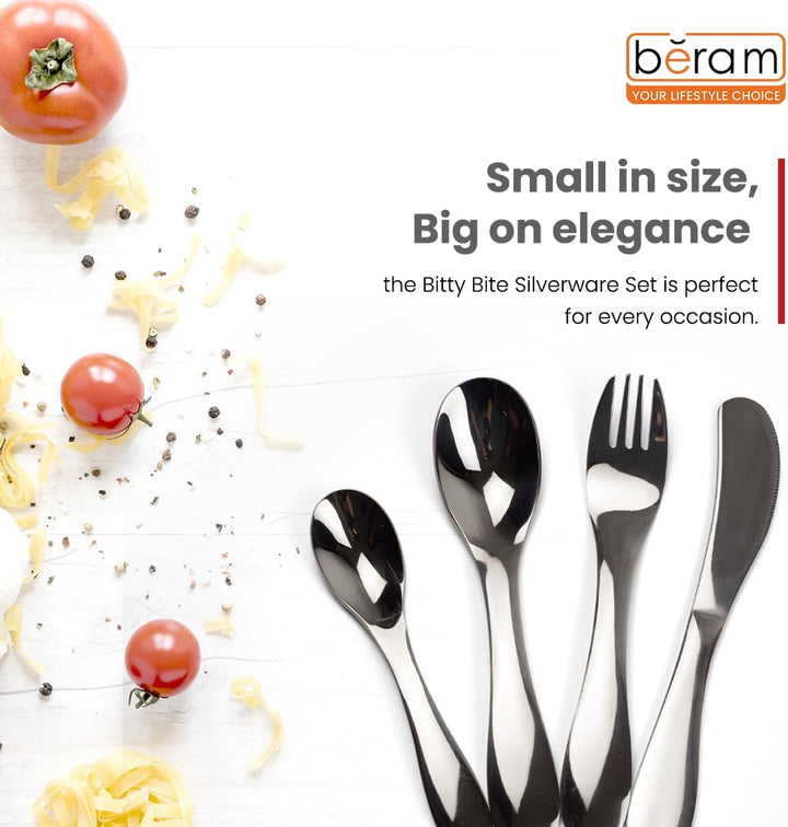 BERAM Tiny Bite Children’s Cutlery Set 18/10 Stainless Steel Flatware with Elegant Handles – Perfect Toddler Tableware