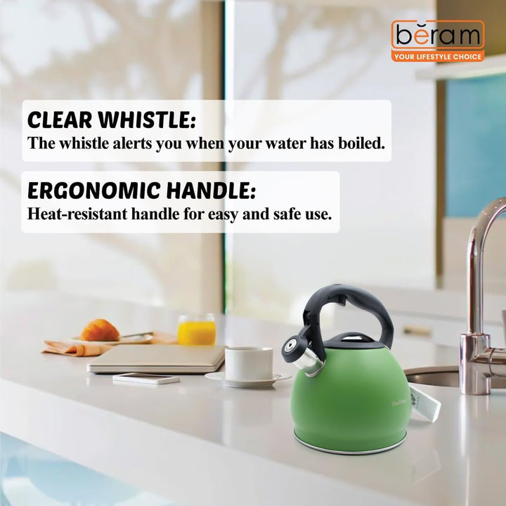 Haus Roland Whistling Kettle, Stainless Steel Tea Kettle, 3 Liters, Whistling Teapot, Ergonomic Handle Teapot, Lid with Nylon Knob, Suitable For Induction and Gas., Full Matte Design