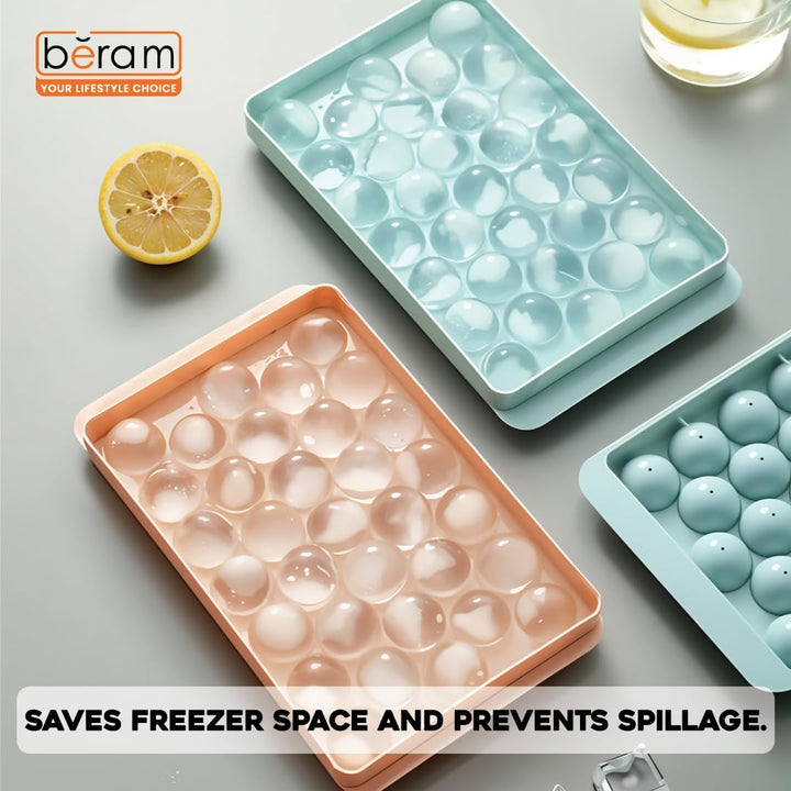 BERAM Round 33 Grids Ice Ball Maker for Freezer, Honeycomb Ice Moulds, Stackable Ice Trays, Food Grade PP material, Silicone Ice Maker Trays, BPA free Mold