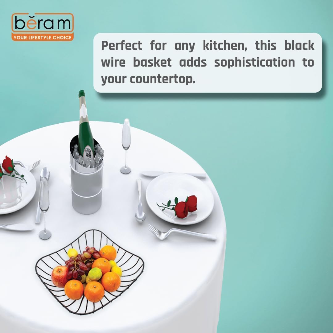 Beram Fruit Basket for Kitchen Counter Metal Wire Fruit Bowl & Vegetable Storage Organizer Rustic Countertop Fruit Holder with Handle for Kitchen, Dining & Pantry