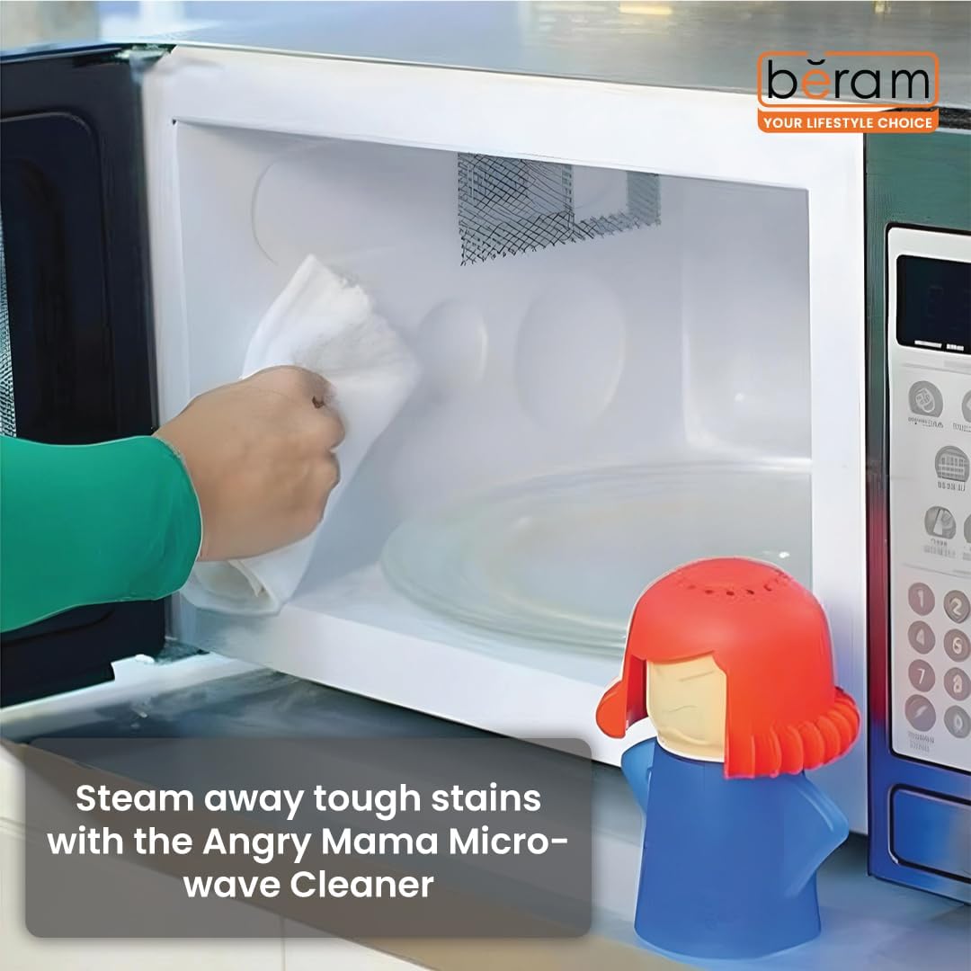 BERAM Angry Mama Microwave Cleaner for Kitchen, Oven Steaming Cleaner, Easy Steam Cleaning Solution for Stains, Effective with No Chemicals