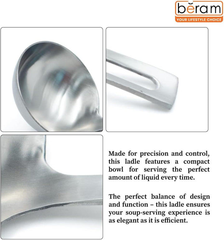 BERAM Soup Ladle Stainless Steel Soup Spoon Kitchen Tool Long Handle Chef Utensils Cooking Utensil Serving Spoon Food Grade Non-Deformable Compact Lightweight