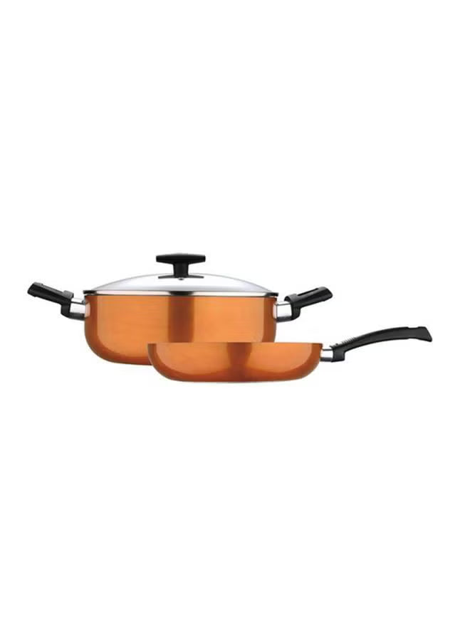 3-Piece Ultra Pressed Aluminium Non-Stick Induction Bottom Cookware Set – 28cm Fry Pan & 26cm Casserole with Lid, Rust Orange Finish, Even Heat Distribution