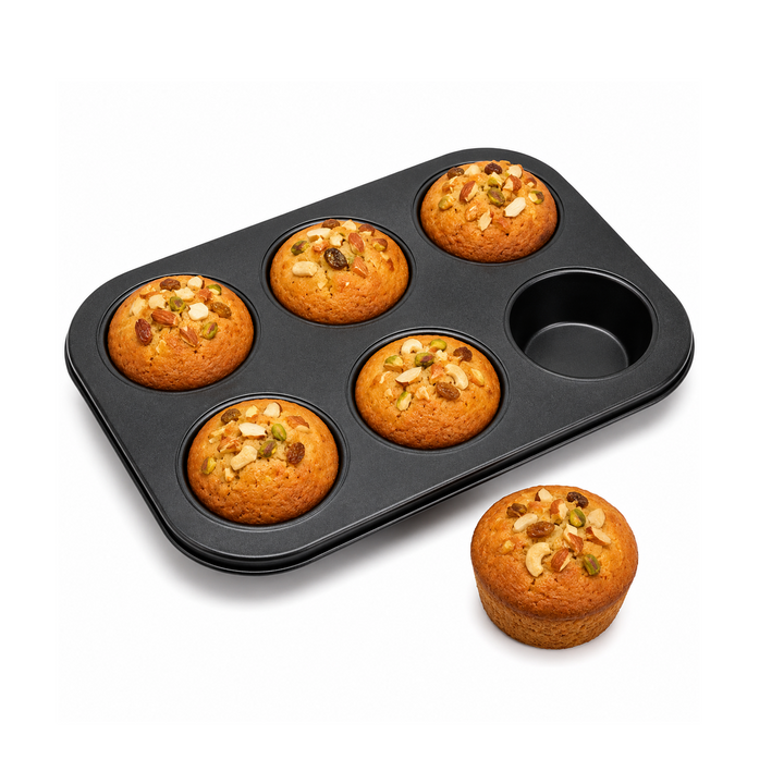 Beram 6 Cupcake Tray Non Stick Carbon Steel Muffin Pan Durable Oven Safe Bakeware Baking Tray for Cupcakes Muffins Brownies Cookies Pastry Tarts Desserts BPA Free Kitchen Baking Pan