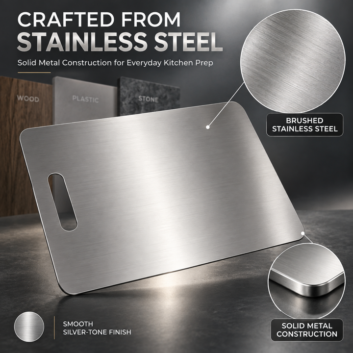 Stainless Steel Cutting Board 35 x 27.5 cm, Large Metal Chopping Board with Handle, Reusable Food Prep Board for Meat, Vegetables, Fruits, Dough & Kitchen Countertop